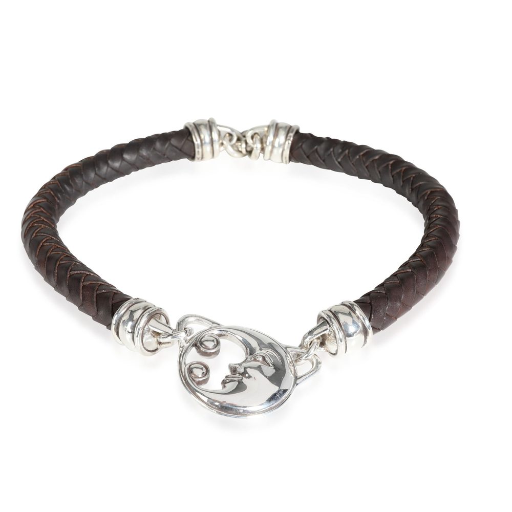 Kieselstein-Cord Man-in-the-Moon Braided Leather Necklace in Sterling Silver